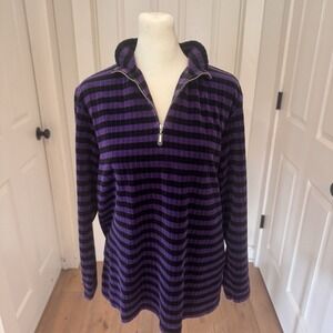 Vtg‎ Velour Pullover 1/4 Zip Purple Black Stripe Sz S Halloween Fun Lounge Top